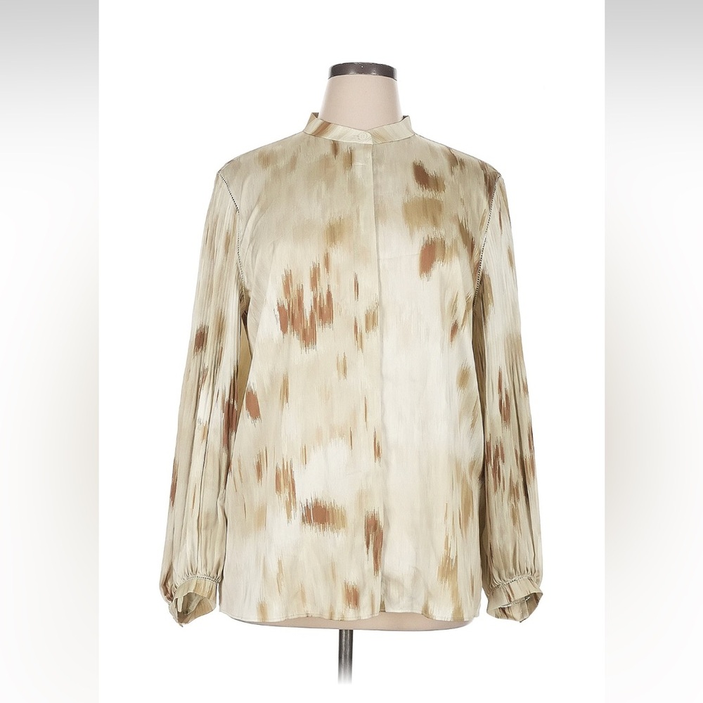 Lafayette 148 New York Pistachio and Cream Blouse. Size XL